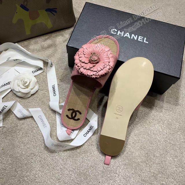 Chanel女鞋 香奈兒專櫃最新頂級羊皮花瓣山茶花系列 網紅仙女拖鞋  naq1317